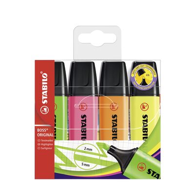 STABILO 70/4 Textmarker - STABILO BOSS ORIGINAL - 4er Pack - gelb, orange, grün, pink