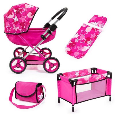 BAYERDESIGN 12749AB Puppenwagen Cosy Set pink Sterne