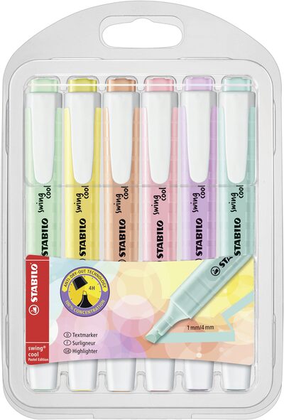 STABILO 275/6-08 Textmarker - STABILO swing cool Pastel Edition - 6er Pack - 6 Farben