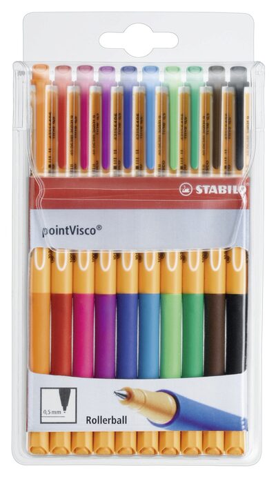 STABILO 1099/10 Tintenroller - STABILO pointVisco - 10er Pack - mit 10 verschiedenen Farben