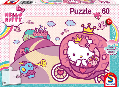 SCHMIDT SPIELE 56407 Kinderpuzzle Glitzerpuzzle 60 Teile Hello Kitty Prinzessin Kitty