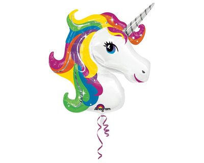 AMSCAN 3129901 SuperShape Regenbogen Einhorn Folienballon P35 verpackt 83 x 73 cm