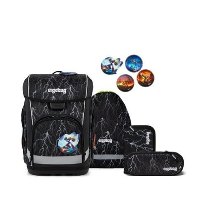 ERGOBAG 01518-900Z6-10 Schulranzen-Set Super ReflektBär cubo light, Weiß, Schwarz