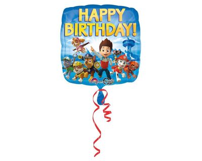 AMSCAN 3018001 Standard Paw Patrol Happy Birthday Folienballon S60 verpackt 43 cm