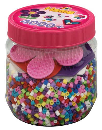 HAMA 2051 Dose mit Perlen und Stiftplatten, 4000 Perlen