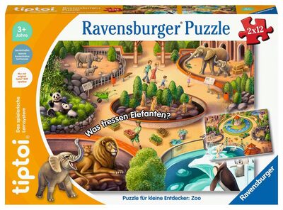 RAVENSBURGER 00138 tiptoi® Kinderpuzzle 2 x 12 Puzzle für kleine Entdecker: Zoo