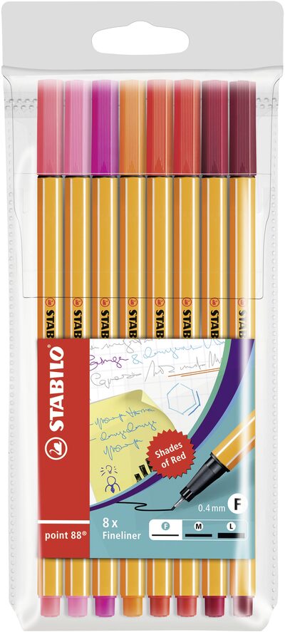 STABILO 88/8-02 Fineliner - STABILO point 88 - 8er Etui - Rottöne