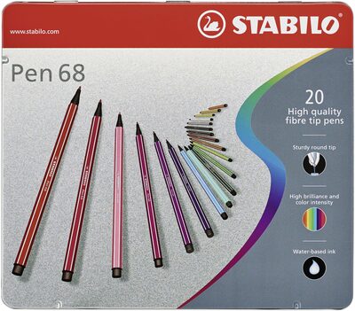 STABILO 6820-6 Premium-Filzstift - STABILO Pen 68 - 20er Metalletui - mit 20 verschiedenen Farben