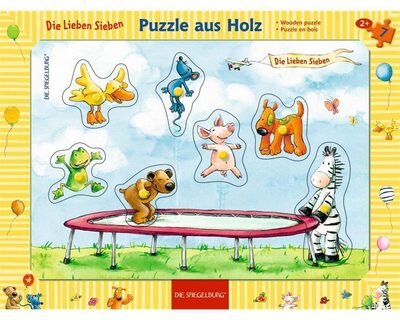 DIE SPIEGELBURG 11003 Holzsteckpuzzle Die Lieben Sieben - Auf dem Trampolin (7 Teile)