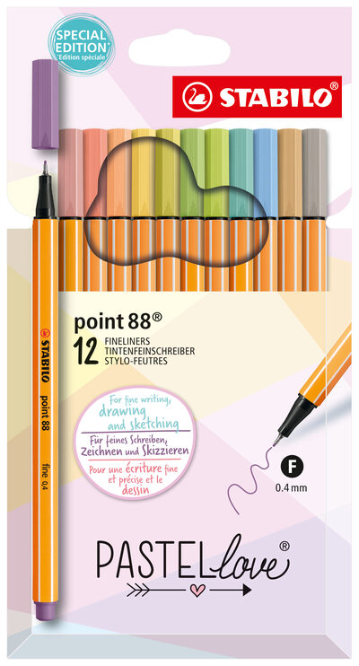 STABILO 2524746 Fineliner - STABILO point 88 - Pastellove Set - 12er Pack - mit 12 verschiedenen Farben