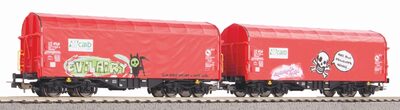 PIKO 58257 H0 2er Set Schiebeplanenwagen Shimmns 'Caib' mit Graffiti, NS, Ep. VI