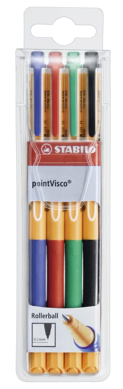 STABILO 1099/4 Tintenroller - STABILO pointVisco - 4er Pack - blau, rot, grün, schwarz