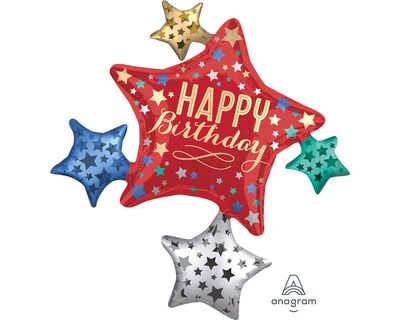 AMSCAN 3905701 SuperShape Geburtstag Satin Sternenhaufen Folienballon P40 verpackt 81cm x 88cm