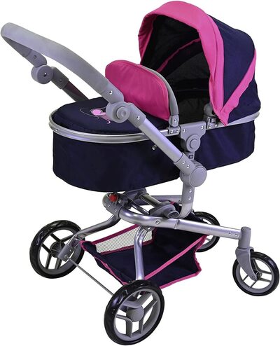 KNORR TOYS 90933 Puppenwagen Boonk - flying hearts blue pink