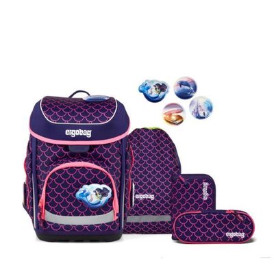 ERGOBAG 01510-900K2-10 Schulranzen-Set PerlentauchBär cubo, Pink, Lila