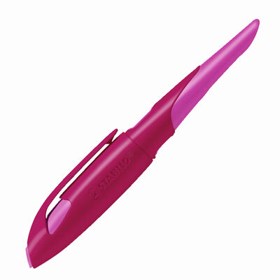 STABILO 5014/5-41 Ergonomischer Schulfüller für Rechtshänder mit Anfänger-Feder A - STABILO EASYbirdy in beere/pink - Einzelstift - inklusive Patrone - Schreibfarbe blau (löschbar)