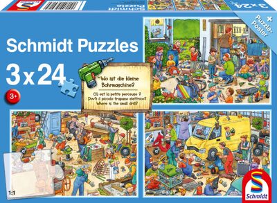 SCHMIDT 56417 Kinderpuzzle Wo ist die kleine Bohrmaschine? 3 x 24 Teile