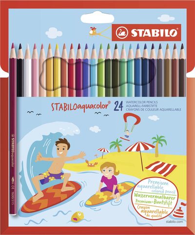 STABILO 1624-6 Aquarell-Buntstift - STABILO aquacolor - 24er Pack - mit 24 verschiedenen Farben