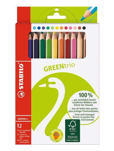 STABILO 6203/12 Umweltfreundlicher Dreikant-Buntstift - STABILO GREENtrio - 12er Pack - mit 12 verschiedenen Farben