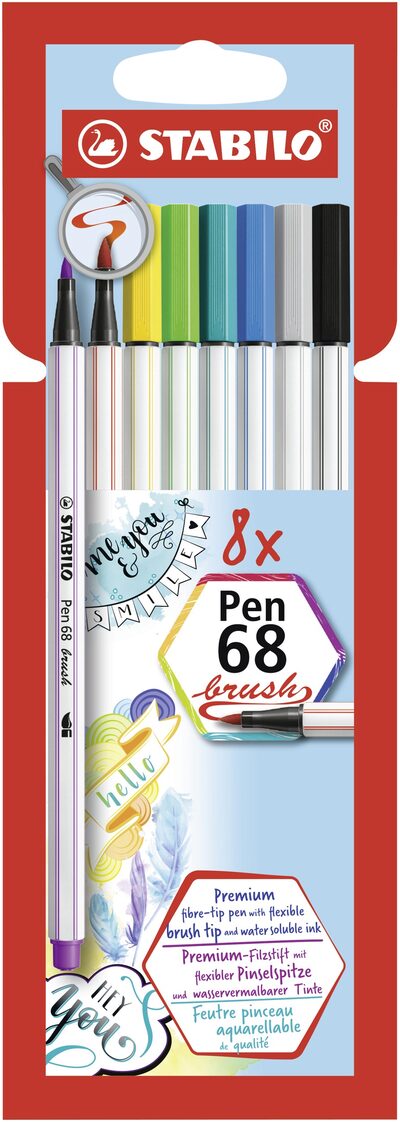 STABILO EO568/08-21 Premium-Filzstift mit Pinselspitze für variable Strichstärken - STABILO Pen 68 brush - 8er Pack - mit 8 verschiedenen Farben