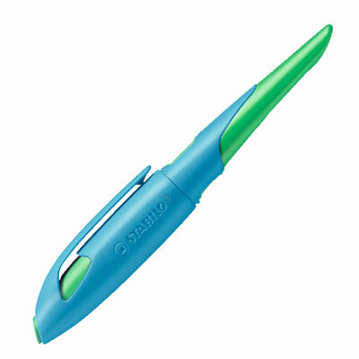 STABILO 5012/2-41 Ergonomischer Schulfüller für Rechtshänder mit Standard-Feder M - STABILO EASYbirdy in himmelblau/grasgrün - Einzelstift - inklusive Patrone - Schreibfarbe blau (löschbar)