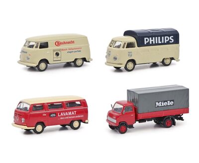 SCHUCO 452663700 1:87 4er Set „Starke Marken II“ - Bauknecht, Philipps, AEG, Miele