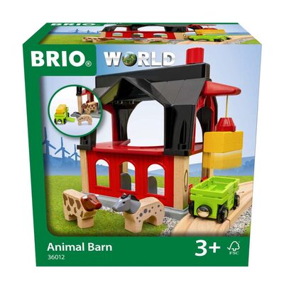 BRIO 63601200 Tierscheune mit Heuwaggon - Zubehör zum Zugset