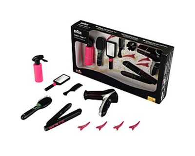 KLEIN 5873 Megafrisierset mit Braun Satin Hair 7 Haarbürste, Haartrockner und Haarglätter