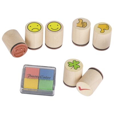 GOKI 15532 Stempel Kleeblatt, Smile, ...(7 Stempel), Motivationsstempel
