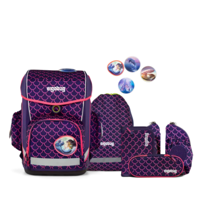 ERGOBAG 01300-900K2-10 Cubo Light 6-teiliges Schulrucksack-Set PerlentauchBär, lila