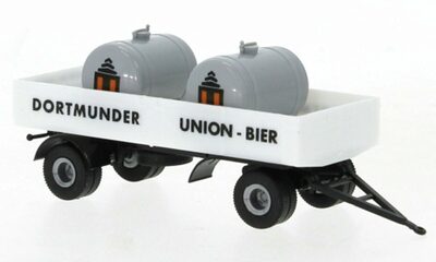 BREKINA 95578 1:87 / H0 Anhänger Pritsche mit Tanks 1955, Dortmunder Union Bier,
