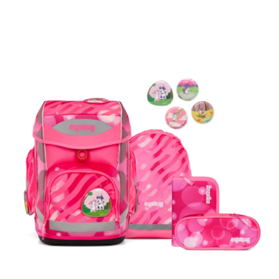 ERGOBAG 01214-90160-10 Cubo 5-teiliges Schulrucksack-Set KuntBärbuntes Einhorn, pink