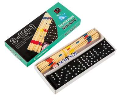 JOHN 40345 BELUGA Brettspiele-Set Domino, Mikado, Würfelset