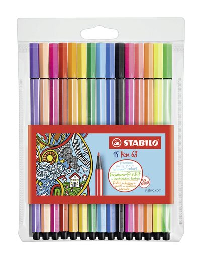 STABILO 6815-2 Premium-Filzstift - STABILO Pen 68 - 15er Pack - mit 15 verschiedenen Farben inklusive 5 Neonfarben