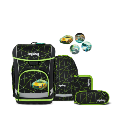 ERGOBAG 01518-90357-10 Schulranzen-Set CyBär Race cubo light, Grün, Schwarz - 5-teiliges Set