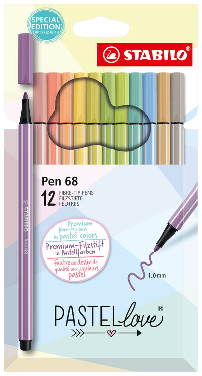 STABILO 1794261 Premium-Filzstift - STABILO Pen 68 - Pastellove Set - 12er Pack - mit 12 verschiedenen Farben