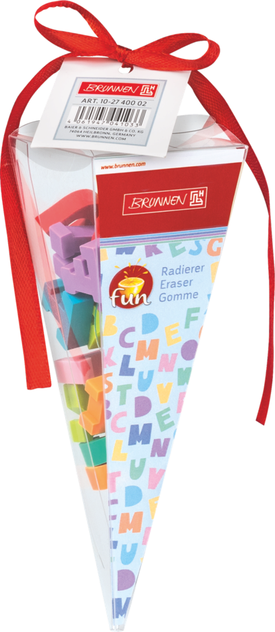 BRUNNEN 102740002 Radiergummi-Set „Schultüte A-Z“, mehrfarbig, 26 Stück