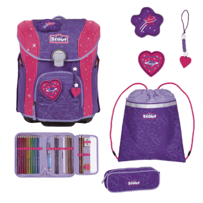 SCOUT S766400157500 Schulranzen-Set 4-teilig Heartbeat Micro Set Superflash Extreme