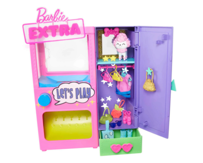 MATTEL HFG75 Barbie Extra Kleidungs-Automat Set mit Hund & Zubehör, Barbie Outfits