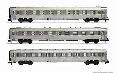 ARNOLD HN4336 N 3er Set DEV Inox Wagen A9 + A5 Barwagen + B10, SNCF, Ep. III
