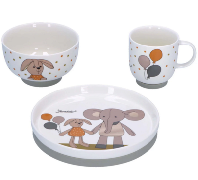 STERNTALER 6982261 Porzellan-Geschirr-Set 3-teilig Elefant Eddy + Hase Happy weiß