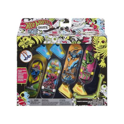 HOT WHEELS HPG23 Hot Wheels Skate Neon Bones Tom Hawk Fingerboard + Shoe 4-Pack