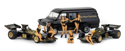 BREKINA 22889 1:87 / H0 Set 'Lotus 72' mit 2 Formel-1-Autos, 6 PR-Girls und Transporter