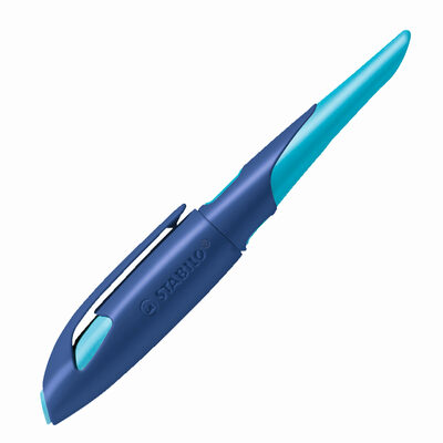 STABILO 5012/4-41 Ergonomischer Schulfüller für Rechtshänder mit Standard-Feder M - STABILO EASYbirdy in mitternachtsblau/azur - Einzelstift - inklusive Patrone - Schreibfarbe blau (löschbar)