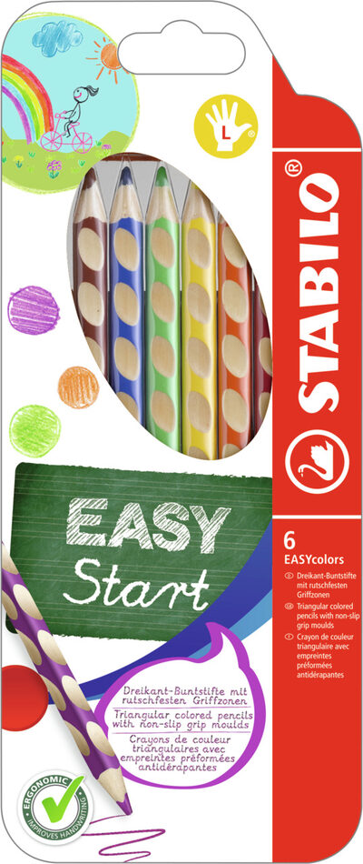 STABILO 331/6 Ergonomischer Buntstift für Linkshänder - STABILO EASYcolors - mit 6 verschiedenen Farben