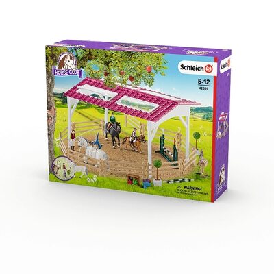 SCHLEICH 42389 Horse Club Reitschule mit Reiterinnen und Pferden