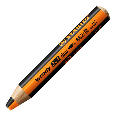 STABILO 882/220-750 Duo Buntstift, Wasserfarbe & Wachsmalkreide - woody 3 in 1 duo, orange/schwarz