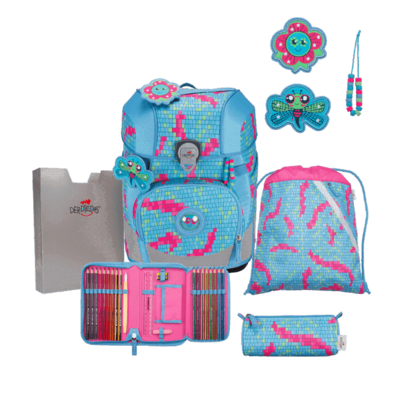 DERDIEDAS D8510181 Schulranzen-Set 5-teilig Happy Pixel ErgoFlex Tiny