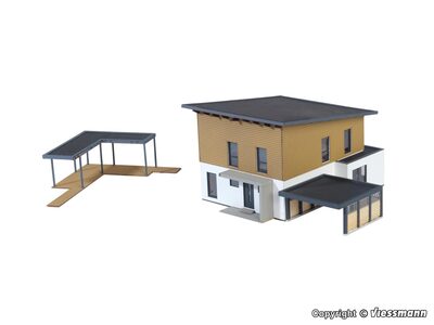 KIBRI 38337 H0 Kubushaus Saskia mit Carport - Polyplate Bausatz