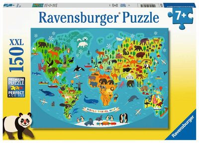 RAVENSBURGER 13287 Kinderpuzzle Tierische Weltkarte 150 Teile